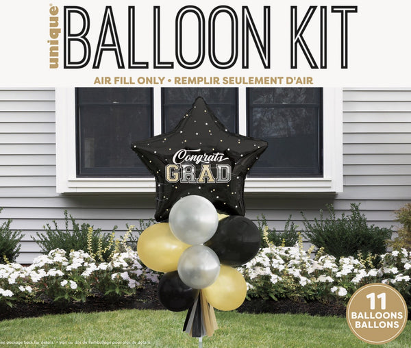 GRADUATION BALLOON SIGN KIT - BLACK & GOLD - KIT INCLUDES 11 BALLOONS